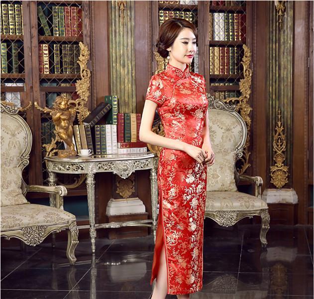 Chinese Traditional Long Satin Qipao