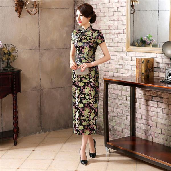Chinese Traditional Long Satin Qipao