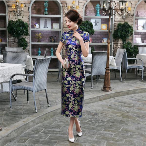 Chinese Traditional Long Satin Qipao