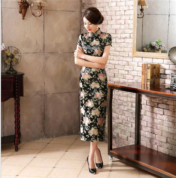 Chinese Traditional Long Satin Qipao