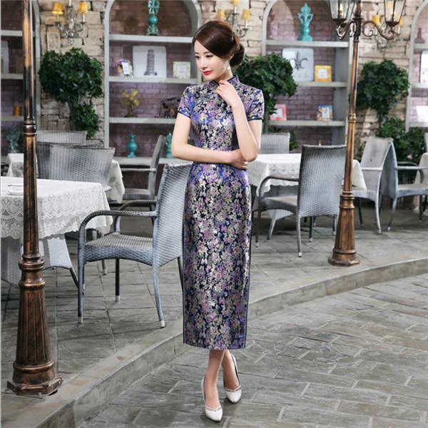 Chinese Traditional Long Satin Qipao