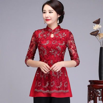 Chinese Vintage Embroidery Flower Tops