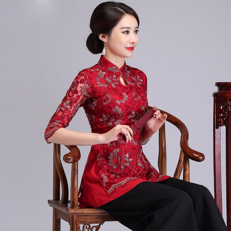 Chinese Vintage Embroidery Flower Tops