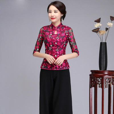 Chinese Women Embroidery Flower Shirt
