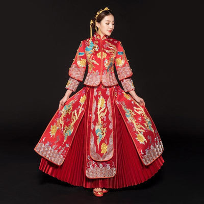 Chinese style royal phoenix wedding cheongsam