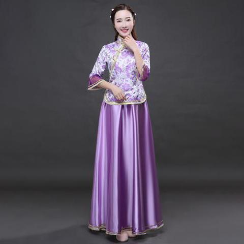 Classical Purple  Chinese Traditional Lady Dress